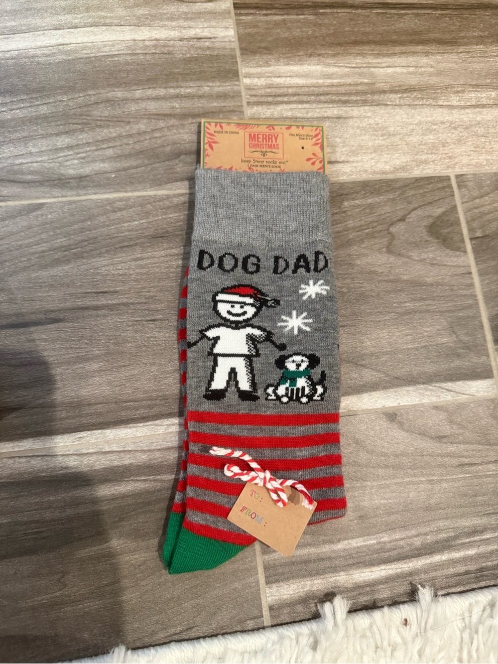 Belk Dog Dad Holiday Crew Socks - Grey, Red & Green